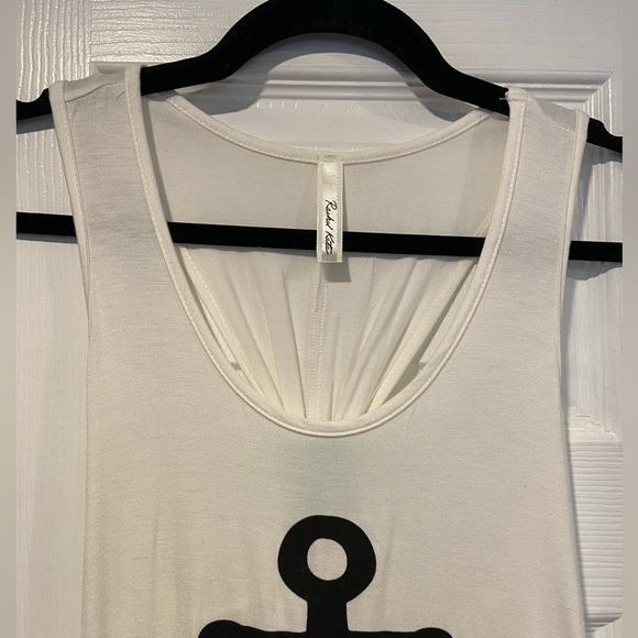 Rachel Kate Size S Cream Aqua Blue Racerback Flowy A Line Tank Top Anchor Print - Picture 3 of 10